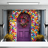Lofaris Purple Door Color Eggs Arch Wreath Easter Backdrop